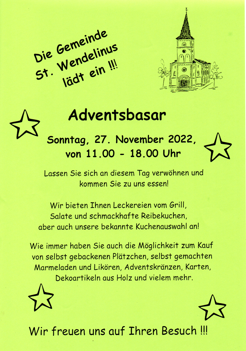 Plakat Adventsbasar 2022 (c) Gemeindekreis St. Wendelinus